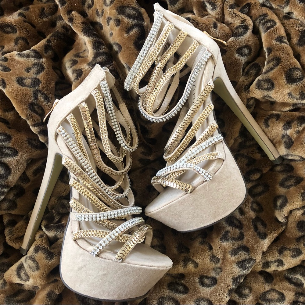 SEXY Chain and Diamond Platform High Heels